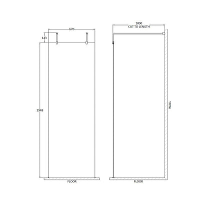 Hudson Reed Wetroom Screens 700mm Wetroom Screen With Arms And Feet Contemp Matt Black Aluminium 1950x700x14mm - JJ Building Materials