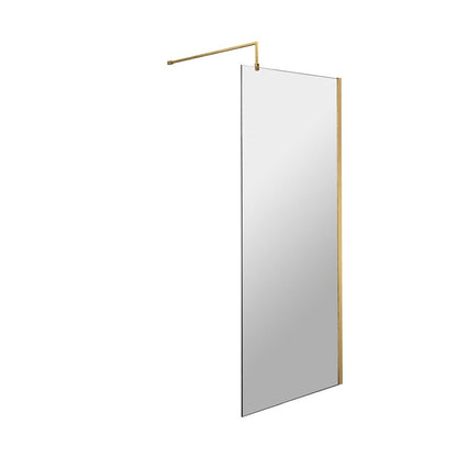 Hudson Reed Wetroom Screens 700mm Wetroom Screen With Brass Support Bar Contemp Brushed Brass Aluminium 1950x700x14mm - JJ Building Materials