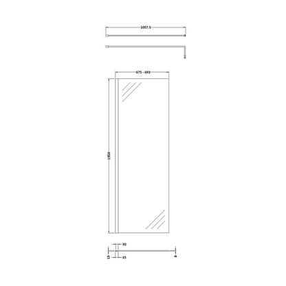 Hudson Reed Wetroom Screens 700mm Wetroom Screen With Brass Support Bar Contemp Brushed Brass Aluminium 1950x700x14mm - JJ Building Materials