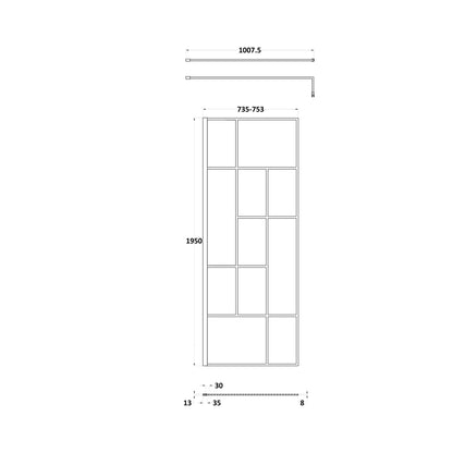 Hudson Reed Wetroom Screens 760mm Abstract Frame Wetroom Screen Contemp Matt Black Aluminium 1950x760x14mm - JJ Building Materials
