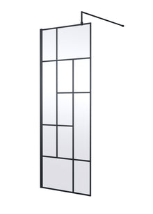 Hudson Reed Wetroom Screens 760mm Abstract Frame Wetroom Screen Contemp Matt Black Aluminium 1950x760x14mm - JJ Building Materials