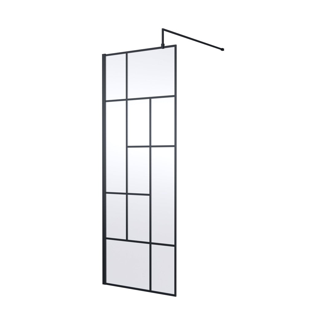 Hudson Reed Wetroom Screens 760mm Abstract Frame Wetroom Screen Contemp Matt Black Aluminium 1950x760x14mm - JJ Building Materials