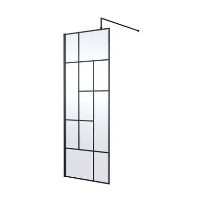 Hudson Reed Wetroom Screens 760mm Abstract Frame Wetroom Screen Contemp Matt Black Aluminium 1950x760x14mm - JJ Building Materials