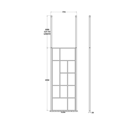 Hudson Reed Wetroom Screens 760mm Abstract Frame Wetroom Screen With Ceiling Posts Contemp Matt Black Aluminium 1950x810x60mm - JJ Building Materials
