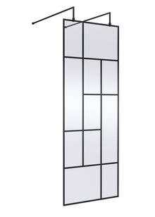 Hudson Reed Wetroom Screens 760mm Abstract Frame Wetroom Screen With Support Bars Contemp Matt Black Aluminium 1950x810x60mm - JJ Building Materials