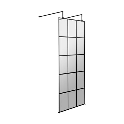 Hudson Reed Wetroom Screens 760mm Frame Screen With Arms And Feet Contemp Matt Black Aluminium 1950x760x14mm - JJ Building Materials