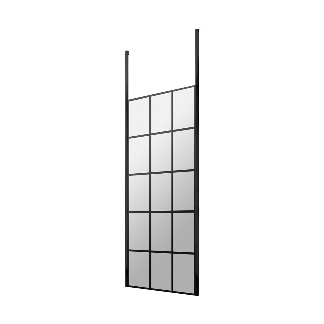 Hudson Reed Wetroom Screens 760mm Frame Screen With Ceiling Posts Contemp Matt Black Aluminium 1950x760x14mm - JJ Building Materials