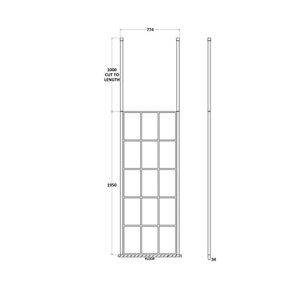 Hudson Reed Wetroom Screens 760mm Frame Screen With Ceiling Posts Contemp Matt Black Aluminium 1950x760x14mm - JJ Building Materials