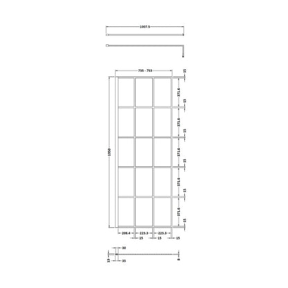 Hudson Reed Wetroom Screens 760mm Framed Wetroom Screen Contemp Matt Black Aluminium 1950x760x14mm - JJ Building Materials