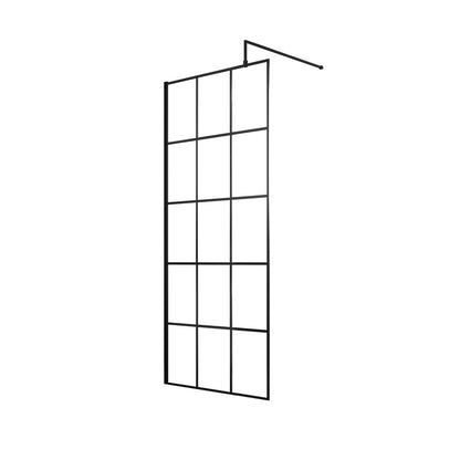 Hudson Reed Wetroom Screens 760mm Framed Wetroom Screen Contemp Matt Black Aluminium 1950x760x14mm - JJ Building Materials