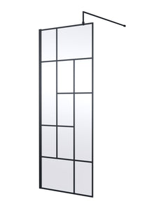 Hudson Reed Wetroom Screens 800mm Abstract Frame Wetroom Screen Contemp Matt Black Aluminium 1950x800x14mm - JJ Building Materials