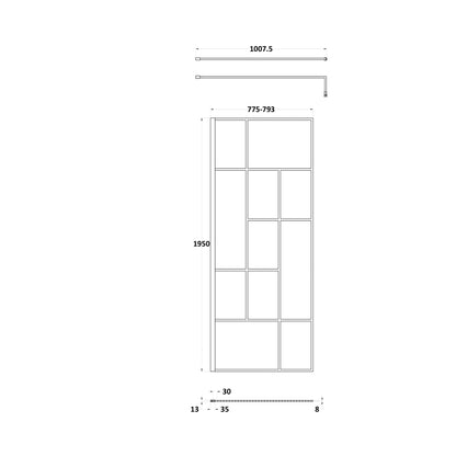 Hudson Reed Wetroom Screens 800mm Abstract Frame Wetroom Screen Contemp Matt Black Aluminium 1950x800x14mm - JJ Building Materials
