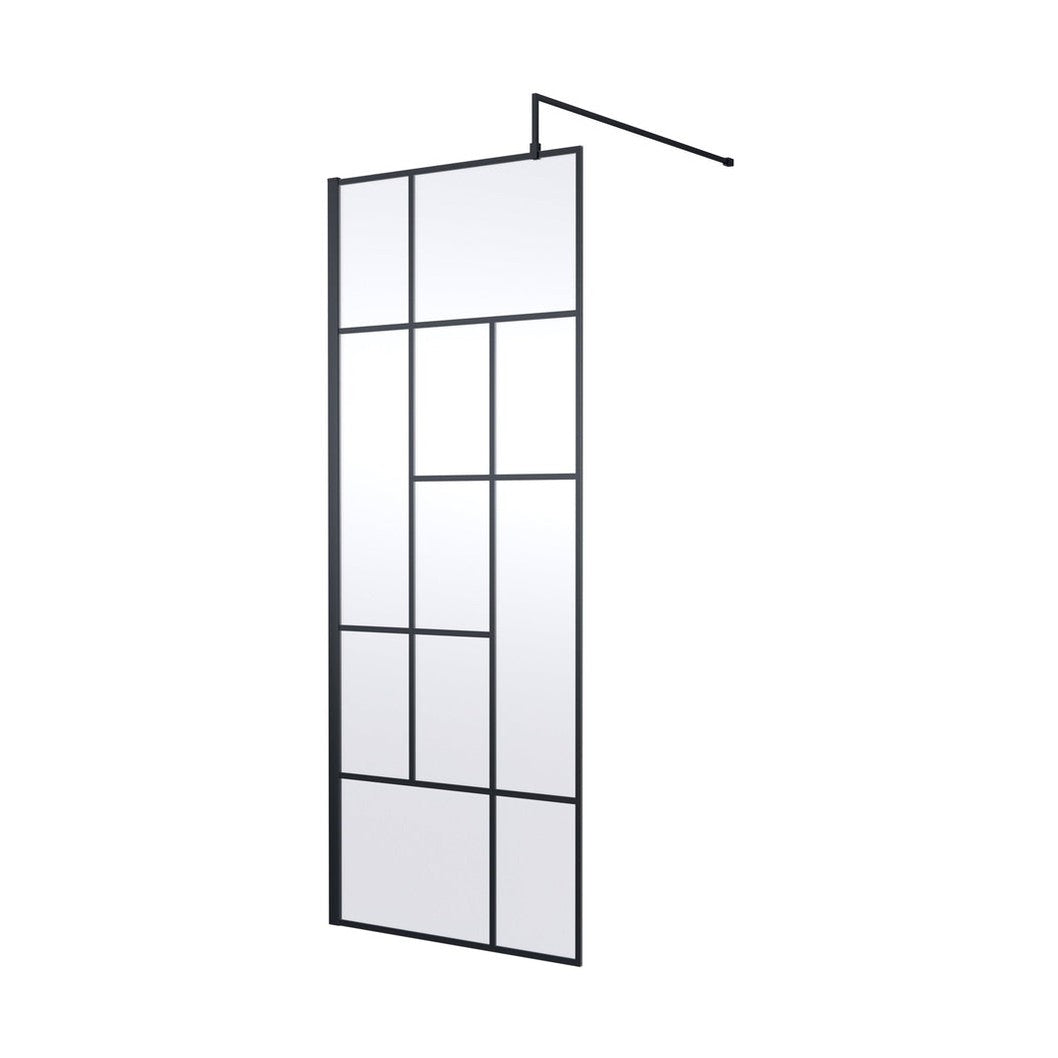Hudson Reed Wetroom Screens 800mm Abstract Frame Wetroom Screen Contemp Matt Black Aluminium 1950x800x14mm - JJ Building Materials