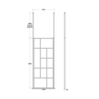 Hudson Reed Wetroom Screens 800mm Abstract Frame Wetroom Screen With Ceiling Posts Contemp Matt Black Aluminium 1950x850x60mm - JJ Building Materials