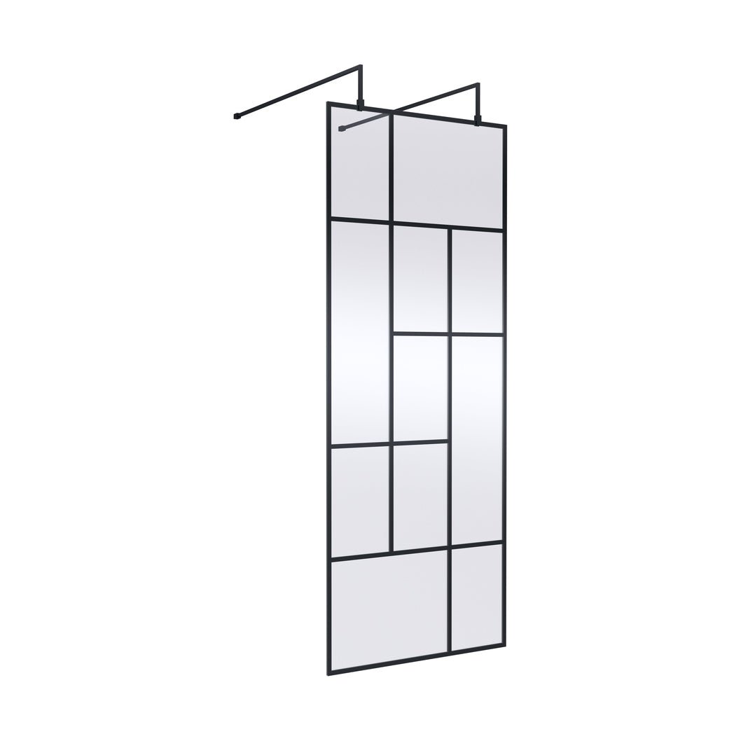 Hudson Reed Wetroom Screens 800mm Abstract Frame Wetroom Screen With Support Bars Contemp Matt Black Aluminium 1950x850x60mm - JJ Building Materials