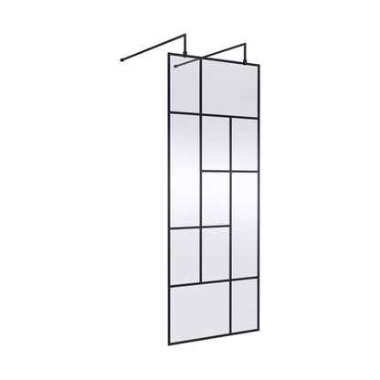 Hudson Reed Wetroom Screens 800mm Abstract Frame Wetroom Screen With Support Bars Contemp Matt Black Aluminium 1950x850x60mm - JJ Building Materials