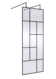 Hudson Reed Wetroom Screens 800mm Abstract Frame Wetroom Screen With Support Bars Contemp Matt Black Aluminium 1950x850x60mm - JJ Building Materials