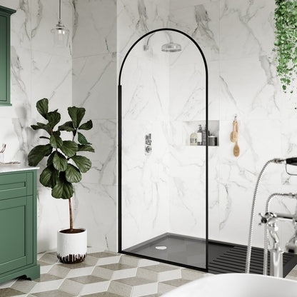 Hudson Reed Wetroom Screens 800mm Arched Wetroom Screen Contemp Matt Black Aluminium 1950x793x14mm - JJ Building Materials