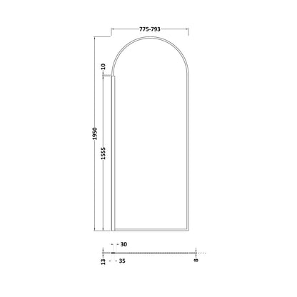 Hudson Reed Wetroom Screens 800mm Arched Wetroom Screen Contemp Matt Black Aluminium 1950x793x14mm - JJ Building Materials
