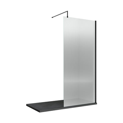 Hudson Reed Wetroom Screens 800mm Fluted Wetroom Screen With Support Bar Contemp Matt Black Aluminium 2070x850x1970mm - JJ Building Materials