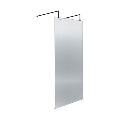 Hudson Reed Wetroom Screens 800mm Fluted Wetroom Scren With Arms & Feet Contemp Matt Black Aluminium 2070x850x1000mm - JJ Building Materials
