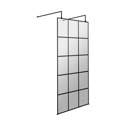 Hudson Reed Wetroom Screens 800mm Frame Screen With Arms And Feet Contemp Matt Black Aluminium 1950x800x14mm - JJ Building Materials