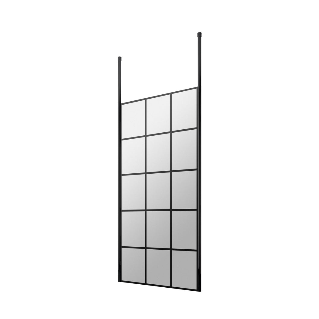 Hudson Reed Wetroom Screens 800mm Frame Screen With Ceiling Posts Contemp Matt Black Aluminium 1950x800x14mm - JJ Building Materials