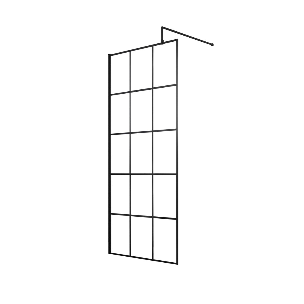Hudson Reed Wetroom Screens 800mm Framed Wetroom Screen Contemp Matt Black Aluminium 1950x800x14mm - JJ Building Materials