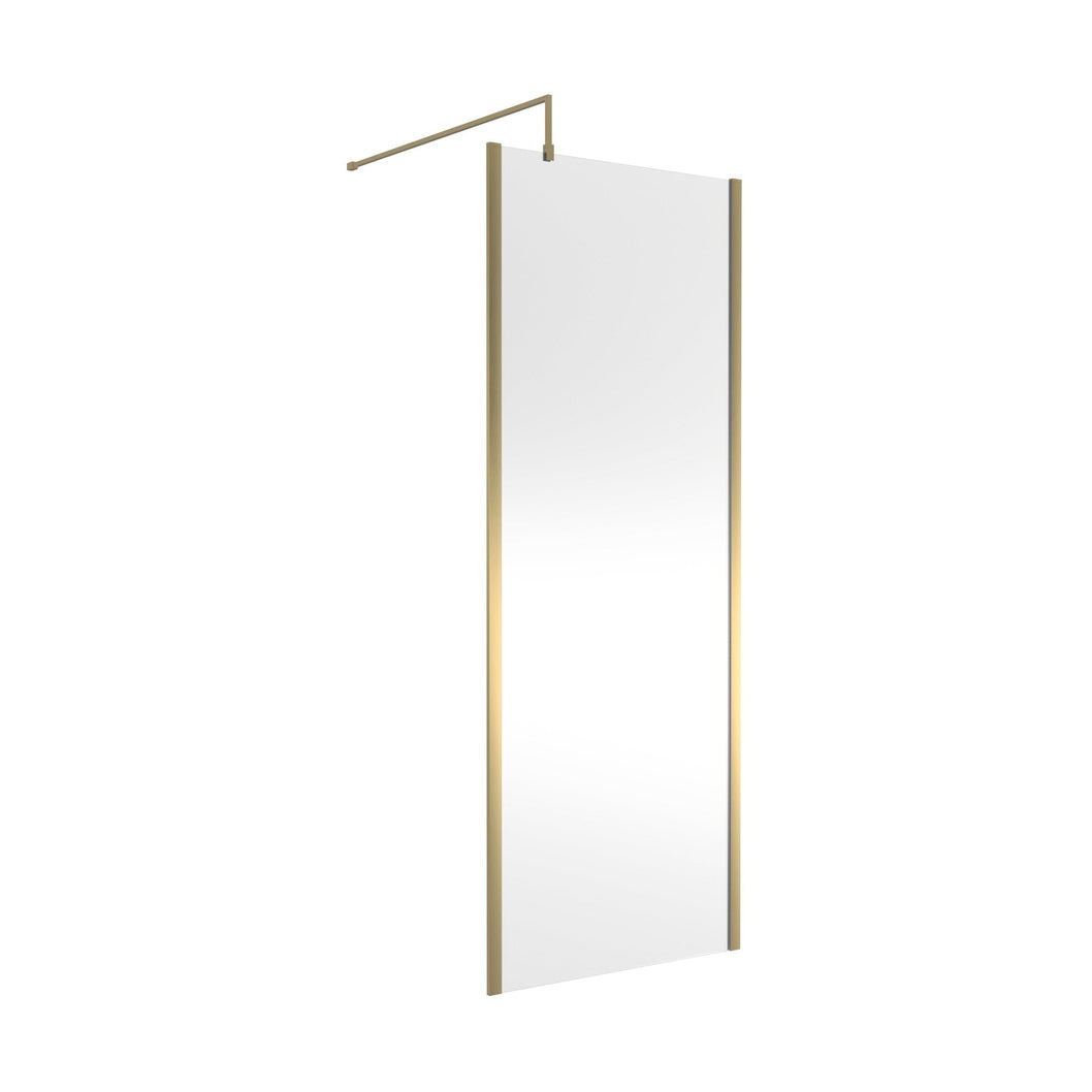 Hudson Reed Wetroom Screens 800mm Outer Framed Wetroom Screen With Support Bar Contemp Brushed Brass Aluminium 1950x800x14mm - JJ Building Materials