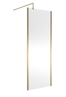Hudson Reed Wetroom Screens 800mm Outer Framed Wetroom Screen With Support Bar Contemp Brushed Brass Aluminium 1950x800x14mm - JJ Building Materials