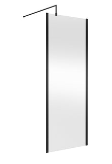Hudson Reed Wetroom Screens 800mm Outer Framed Wetroom Screen With Support Bar Contemp Matt Black Aluminium 1950x800x14mm - JJ Building Materials