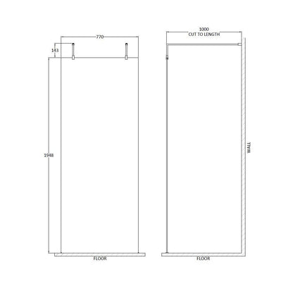 Hudson Reed Wetroom Screens 800mm Wetroom Screen With Arms And Feet Contemp Brushed Brass Aluminium 1950x798x14mm - JJ Building Materials