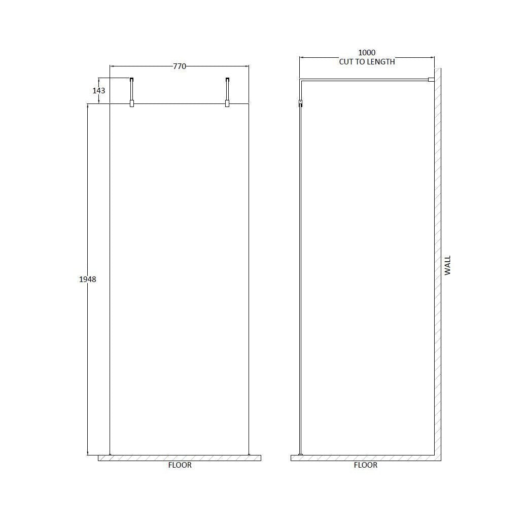 Hudson Reed Wetroom Screens 800mm Wetroom Screen With Arms And Feet Contemp Chrome Aluminium 1950x798x14mm - JJ Building Materials