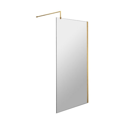 Hudson Reed Wetroom Screens 800mm Wetroom Screen With Brass Support Bar Contemp Brushed Brass Aluminium 1950x800x14mm - JJ Building Materials