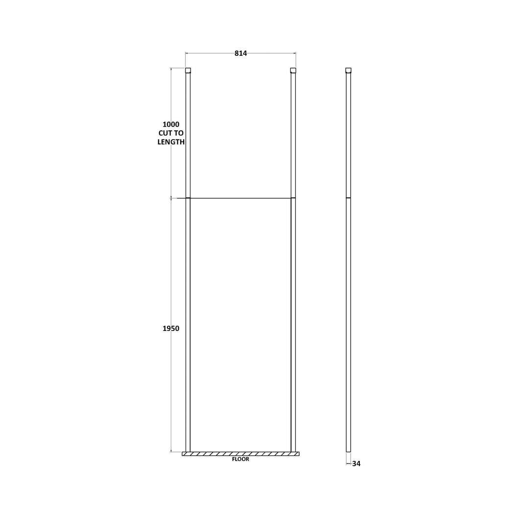 Hudson Reed Wetroom Screens 800mm Wetroom Screen With Ceiling Post Contemp Chrome Aluminium 1950x798x14mm - JJ Building Materials
