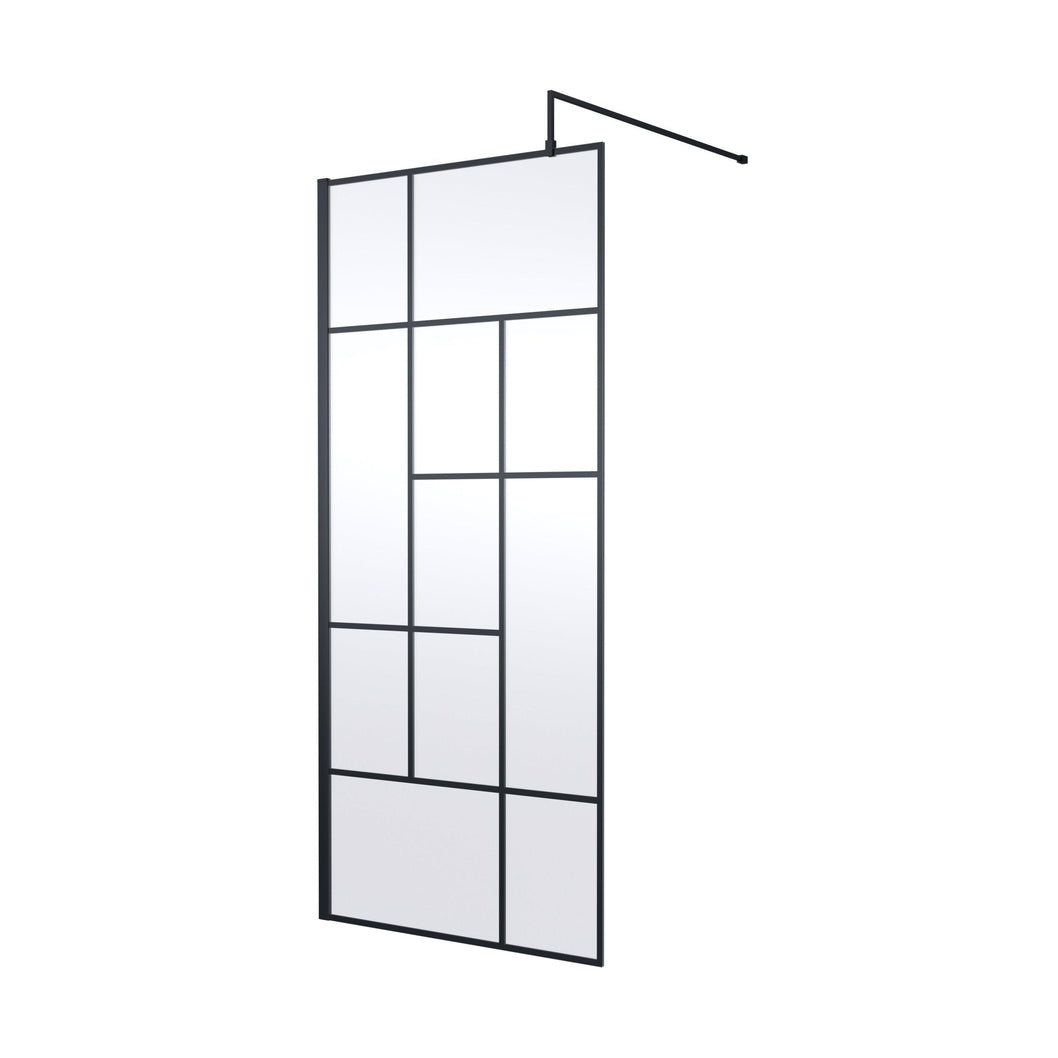 Hudson Reed Wetroom Screens 900mm Abstract Frame Wetroom Screen Contemp Matt Black Aluminium 1950x900x14mm - JJ Building Materials