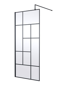 Hudson Reed Wetroom Screens 900mm Abstract Frame Wetroom Screen Contemp Matt Black Aluminium 1950x900x14mm - JJ Building Materials