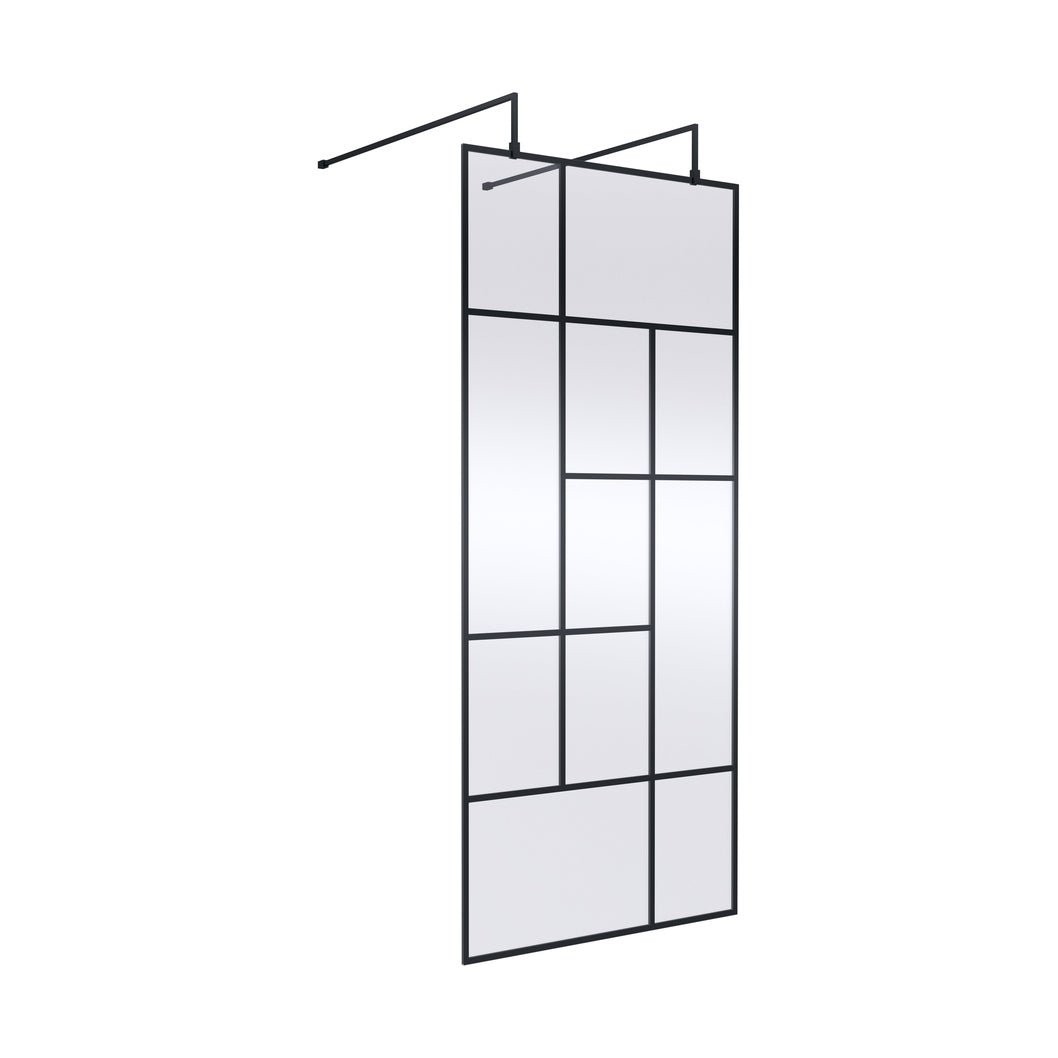 Hudson Reed Wetroom Screens 900mm Abstract Frame Wetroom Screen With Support Bars Contemp Matt Black Aluminium 1950x950x60mm - JJ Building Materials