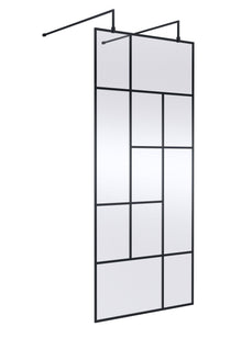 Hudson Reed Wetroom Screens 900mm Abstract Frame Wetroom Screen With Support Bars Contemp Matt Black Aluminium 1950x950x60mm - JJ Building Materials
