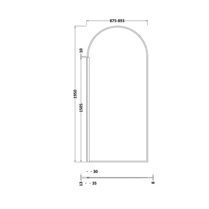 Hudson Reed Wetroom Screens 900mm Arched Wetroom Screen Contemp Matt Black Aluminium 1950x893x14mm - JJ Building Materials