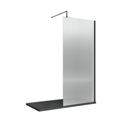 Hudson Reed Wetroom Screens 900mm Fluted Wetroom Screen With Support Bar Contemp Matt Black Aluminium 2070x950x1970mm - JJ Building Materials