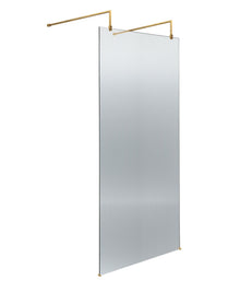 Hudson Reed Wetroom Screens 900mm Fluted Wetroom Scren With Arms & Feet Contemp Brushed Brass Aluminium 2070x950x1000mm - JJ Building Materials