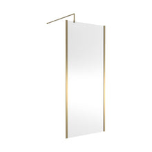 Hudson Reed Wetroom Screens 900mm Outer Framed Wetroom Screen With Support Bar Contemp Brushed Brass Aluminium 1950x900x14mm - JJ Building Materials