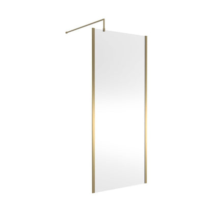 Hudson Reed Wetroom Screens 900mm Outer Framed Wetroom Screen With Support Bar Contemp Brushed Brass Aluminium 1950x900x14mm - JJ Building Materials