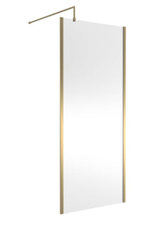 Hudson Reed Wetroom Screens 900mm Outer Framed Wetroom Screen With Support Bar Contemp Brushed Brass Aluminium 1950x900x14mm - JJ Building Materials