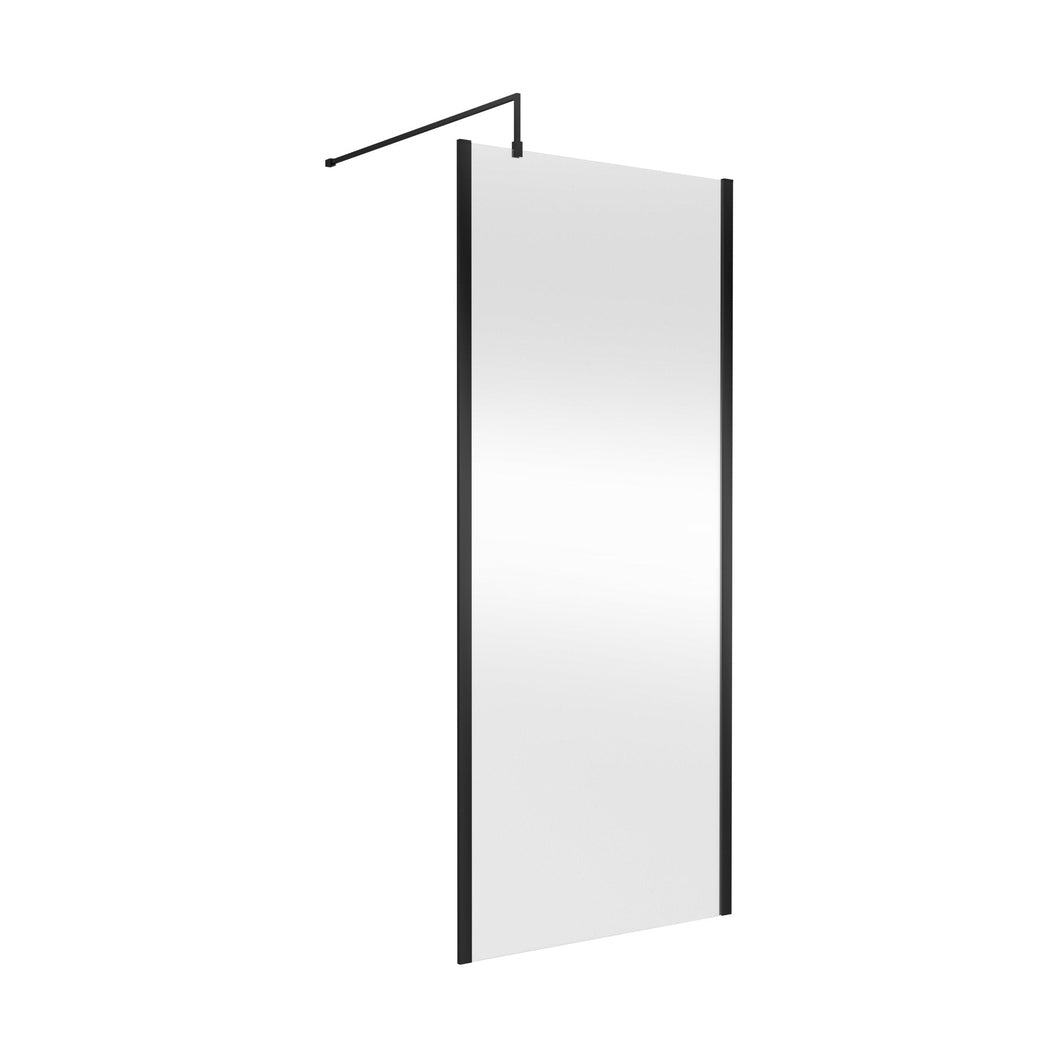 Hudson Reed Wetroom Screens 900mm Outer Framed Wetroom Screen With Support Bar Contemp Matt Black Aluminium 1950x900x14mm - JJ Building Materials