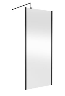Hudson Reed Wetroom Screens 900mm Outer Framed Wetroom Screen With Support Bar Contemp Matt Black Aluminium 1950x900x14mm - JJ Building Materials