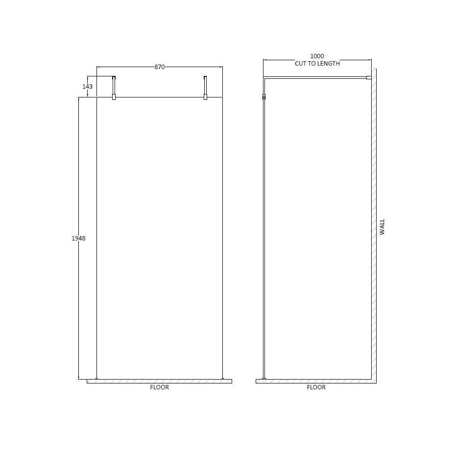 Hudson Reed Wetroom Screens 900mm Wetroom Screen With Arms And Feet Contemp Matt Black Aluminium 1950x900x14mm - JJ Building Materials