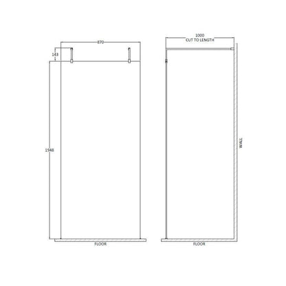 Hudson Reed Wetroom Screens 900mm Wetroom Screen With Arms And Feet Contemp Matt Black Aluminium 1950x900x14mm - JJ Building Materials