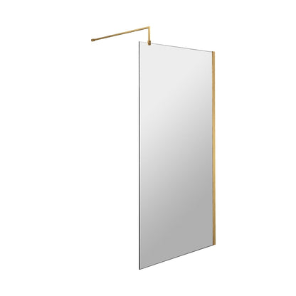 Hudson Reed Wetroom Screens 900mm Wetroom Screen With Brass Support Bar Contemp Brushed Brass Aluminium 1950x900x14mm - JJ Building Materials